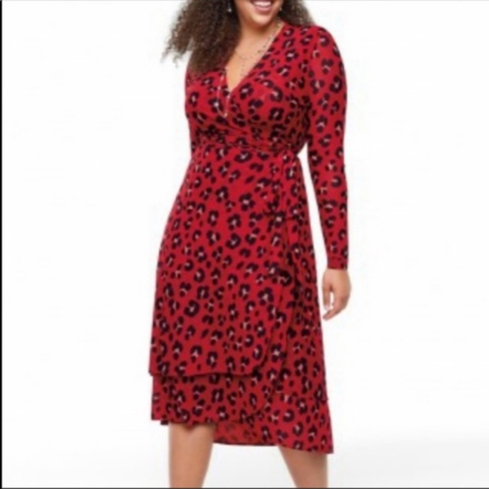Cabi Dress Women's XS Siren Wrap Midi Long Sleeve Savage Skin Leopard Red 5771